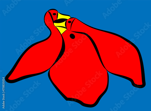 three abstract vector red birds on blue background
