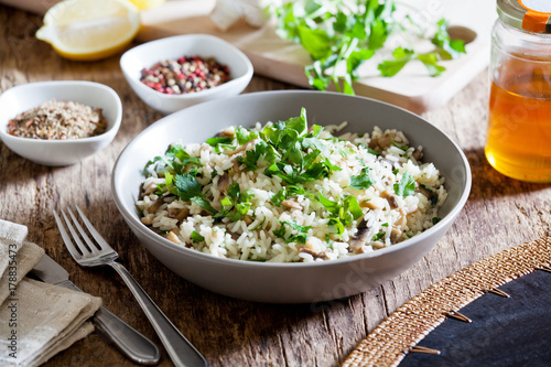 Homemade Rice With Mushrooms And Herbs