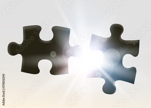 Two joining jigsaw puzzle piece. Symbol of association and connection. Business strategy.