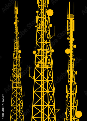 Telecommunication tower constructions vector background isolated