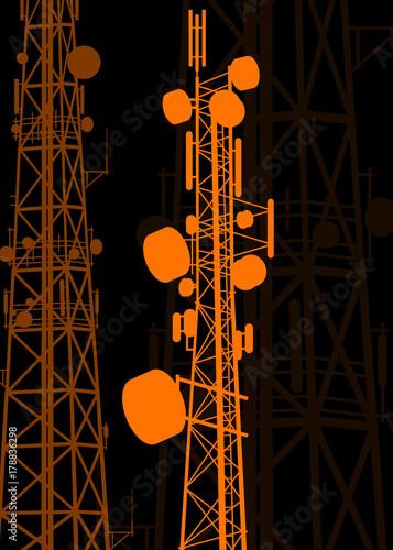 Telecommunication tower constructions vector background isolated