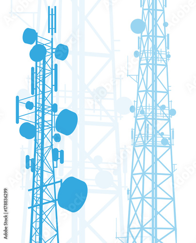 Telecommunication tower blue constructions vector background isolated