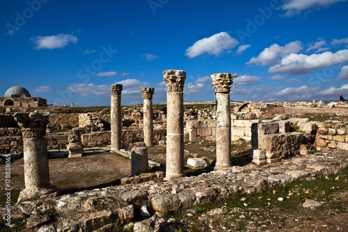 Ruins of the Roman and Greek citadel (Jebel al-Qala'a) in Amman, the capital of Jordan, Middle East.