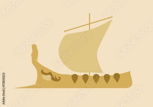 Greek antique military sailboat with woman figure on bow