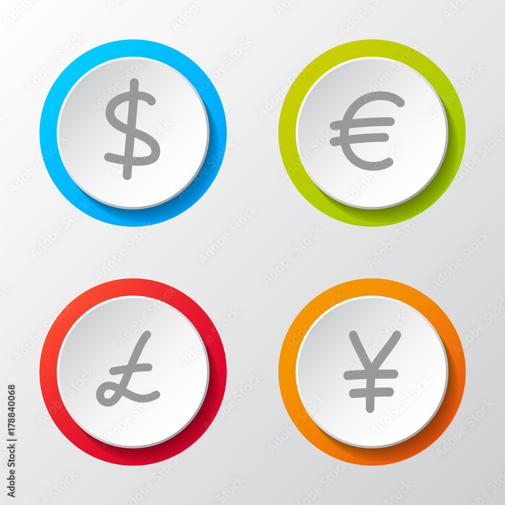 Collection of icons of different currencies. Vector. Collection of icons of different currencies. Vector.