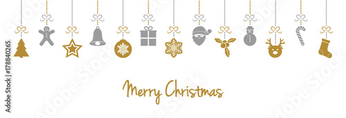 Beautiful hanging Christmas decorations with wishes - card. Vector.