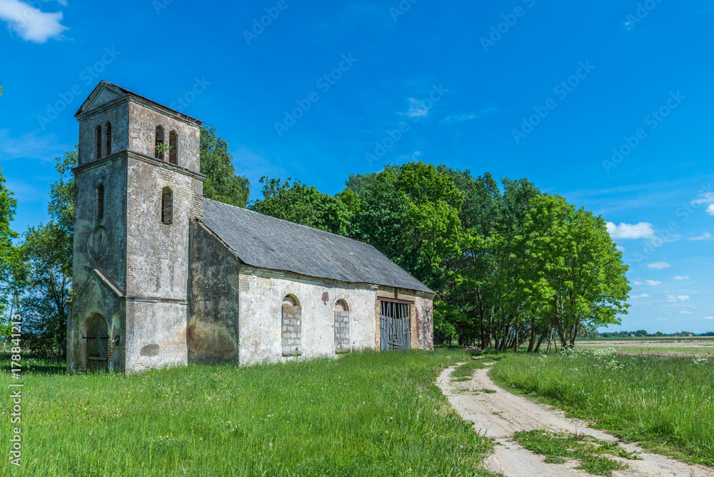 Deteriorated abandoned haunted old church. Dobele, Latvia Deteriorated abandoned haunted old church. Dobele, Latvia