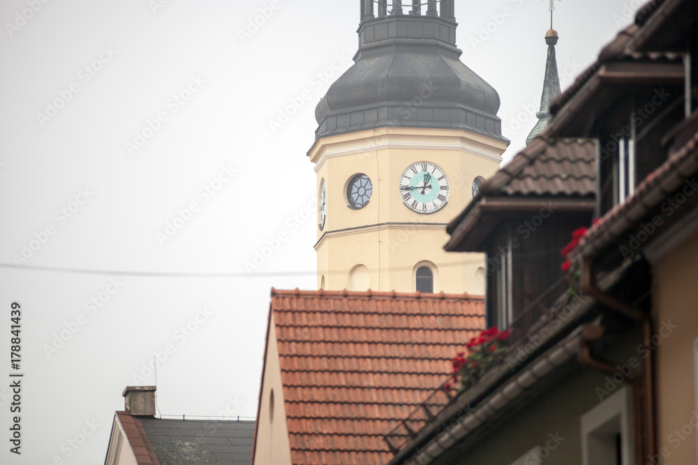 Clock tower in small european town Clock tower in small european town