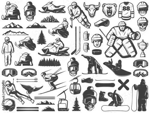 Vintage Winter Sport Games Icons Collection