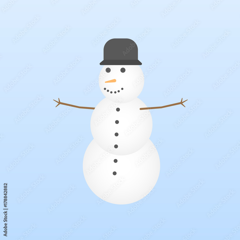 Vector Cartoon Snowman Isolated on Light Blue Background. Christmas, New Year Illustration. Web Icon. Flat style. Vector Cartoon Snowman Isolated on Light Blue Background. Christmas, New Year Illustration. Web Icon. Flat style.