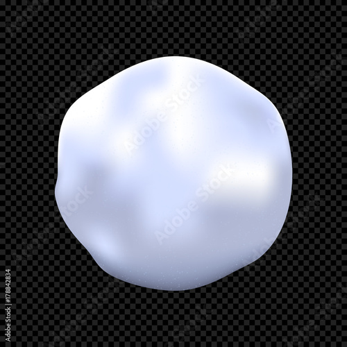Realistic Snowball Isolated on Dark Background. Vector Snowball Close-Up.