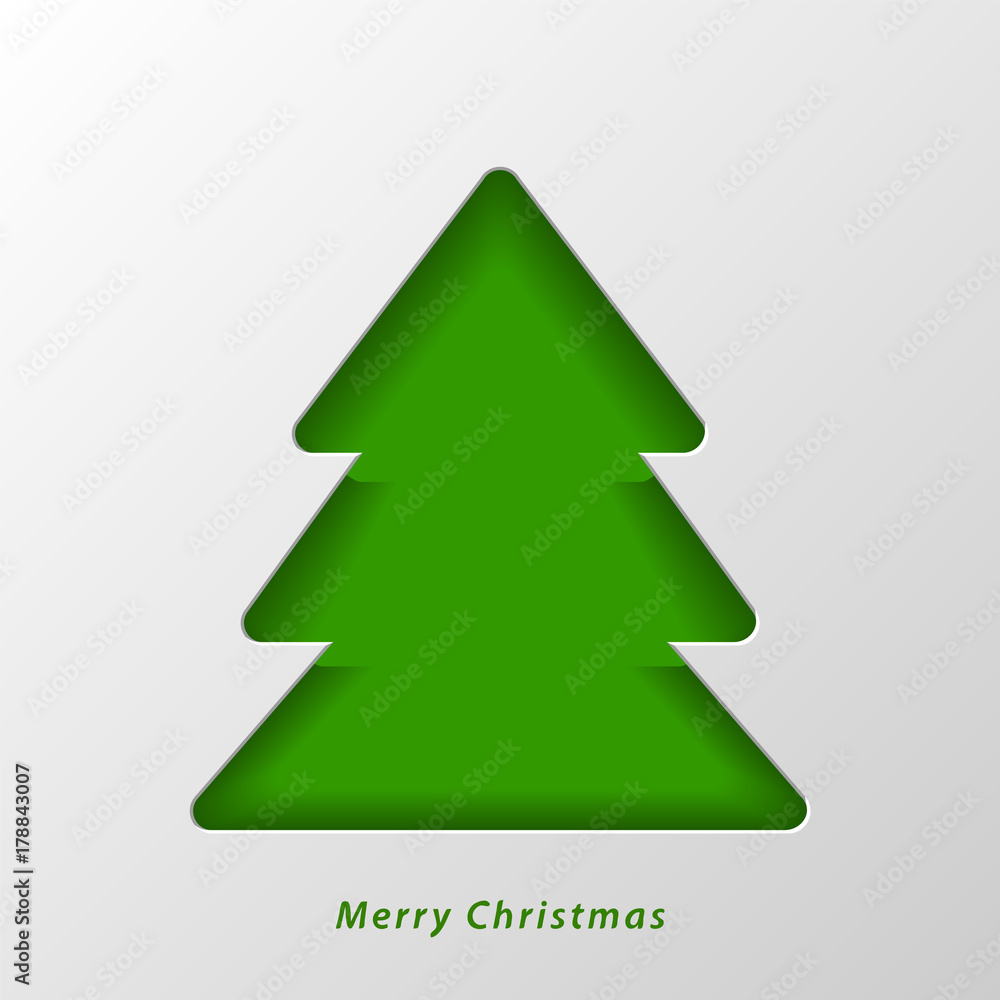 Fototapeta premium Christmas tree cut out of paper. Decorative design element, holiday decoration for Christmas and New Year cards. Vector illustration