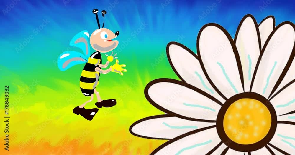 happy bee and Daisy flower cartoon animation happy bee and Daisy flower cartoon animation