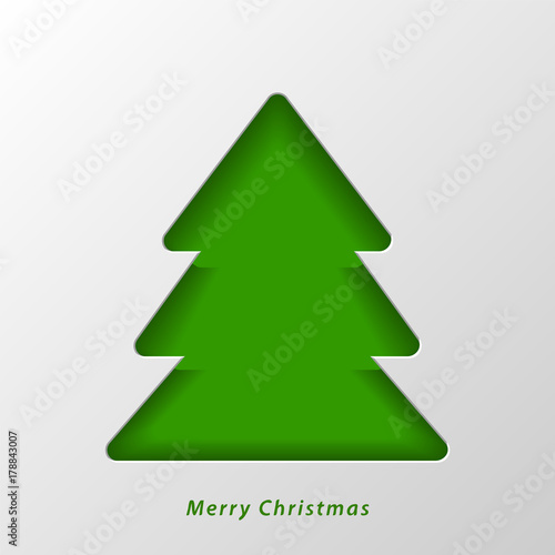 Christmas tree cut out of paper. Decorative design element, holiday decoration for Christmas and New Year cards. Vector illustration