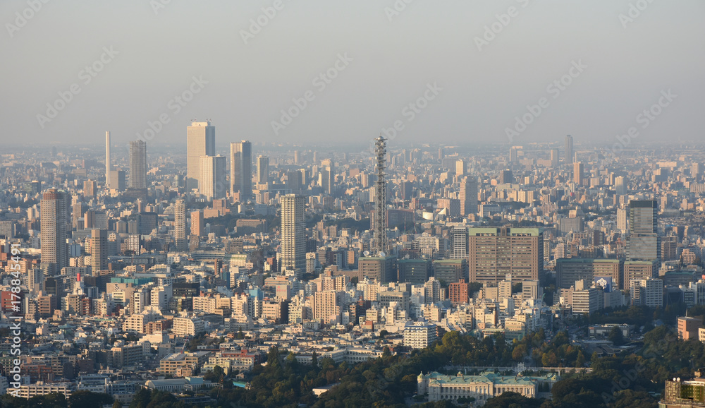 日本の東京都市風景「豊島区の高層ビル群や防衛省周辺の街並みなどを望む」