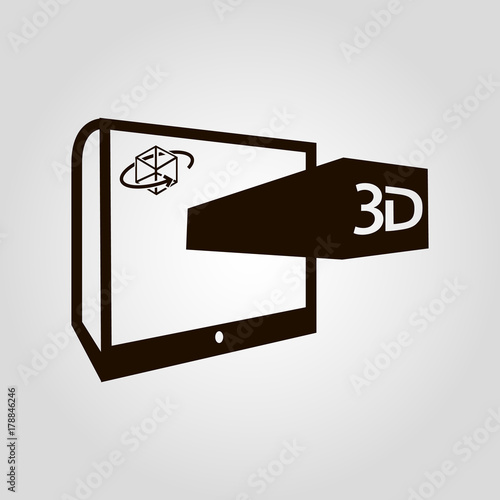 Monitor shows cubes as pictures isolated flat vector icon.