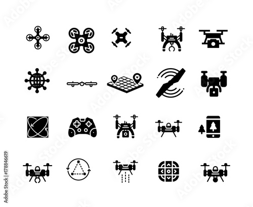 Drone isolated flat vector icons set