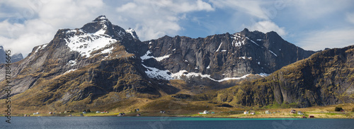 Panorama view of landscape in Lofoten Islands, Norway