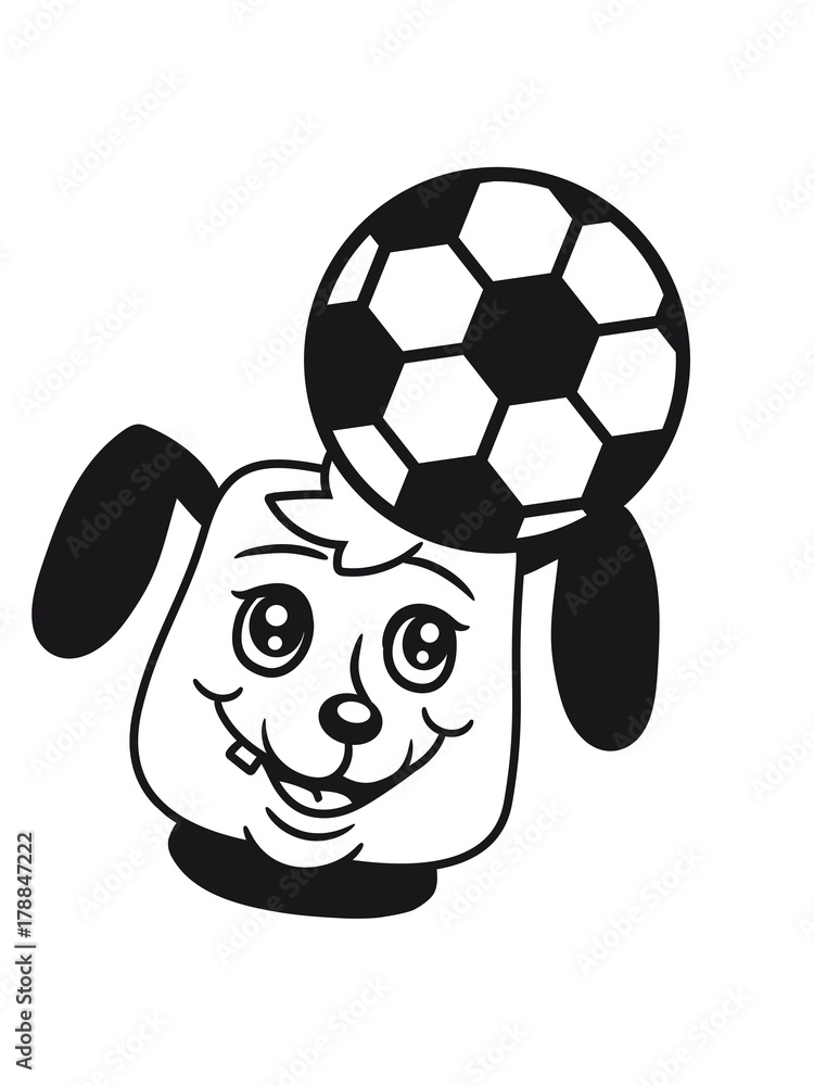 Obraz premium gesicht kopf spaß sport fussball spielen ball schwanz wedeln hund welpe süß niedlich halsband knochen haustier comic cartoon