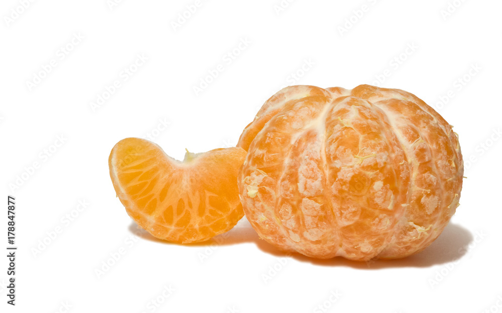 orange peeled mandarin with slice isolated on white background orange peeled mandarin with slice isolated on white background