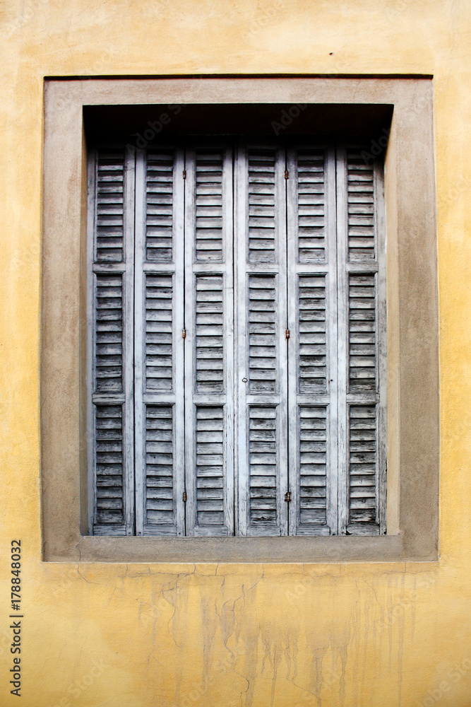 Building facade with window closed