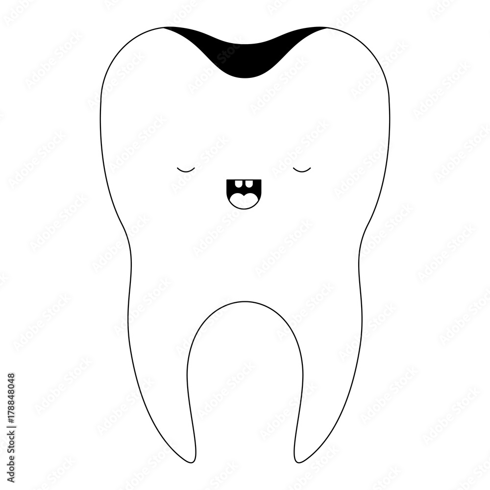 healthy kawaii tooth with root in black silhouette healthy kawaii tooth with root in black silhouette