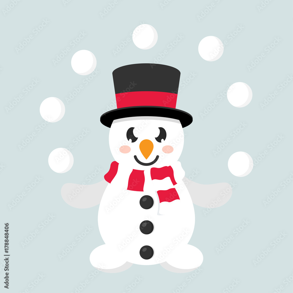 cartoon cute snowman with snowball and scarf cartoon cute snowman with snowball and scarf