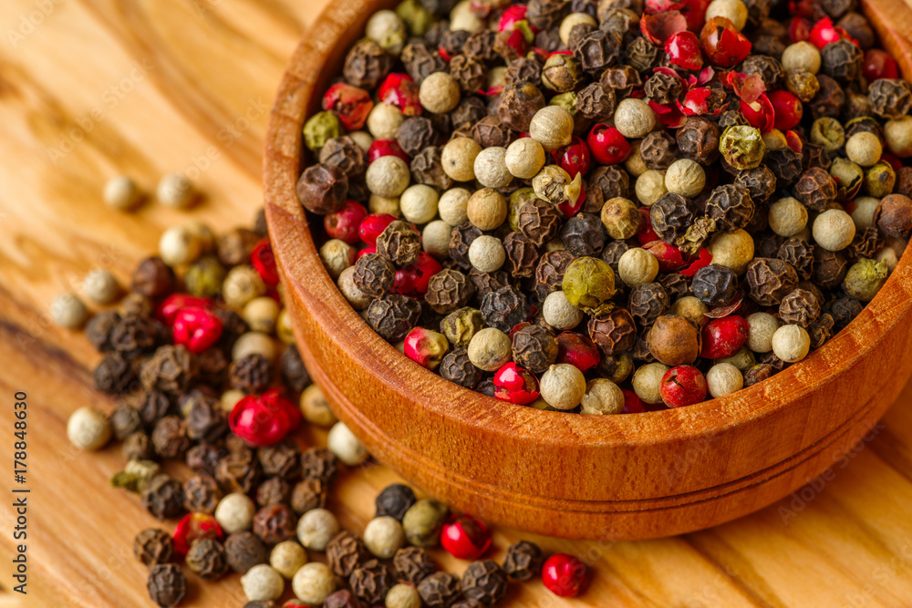 mixture of pepper peas for cooking on a wooden table mixture of pepper peas for cooking on a wooden table