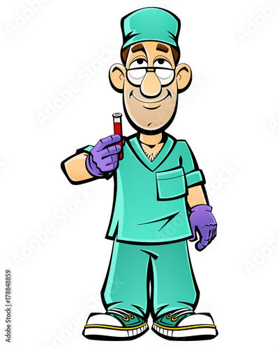 Cartoon doctor is studying a blood test in a test tube. Stock Vector |  Adobe Stock