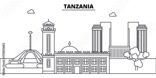 Tanzania architecture skyline: buildings, silhouette, outline landscape, landmarks. Editable strokes. Flat design line banner, vector illustration concept. 
