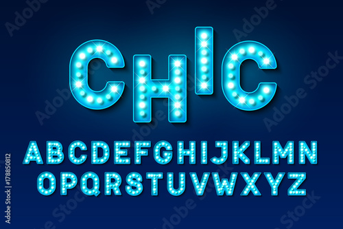 Broadway style retro light bulb font