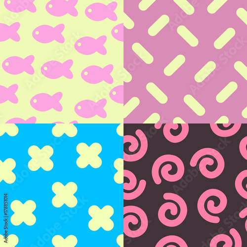 set of seamless cartoon backgrounds. graphic ornament. simple pattern