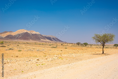 Road trip in the Namib desert  Namib Naukluft National Park  travel destination in Namibia. Travel adventures in Africa.