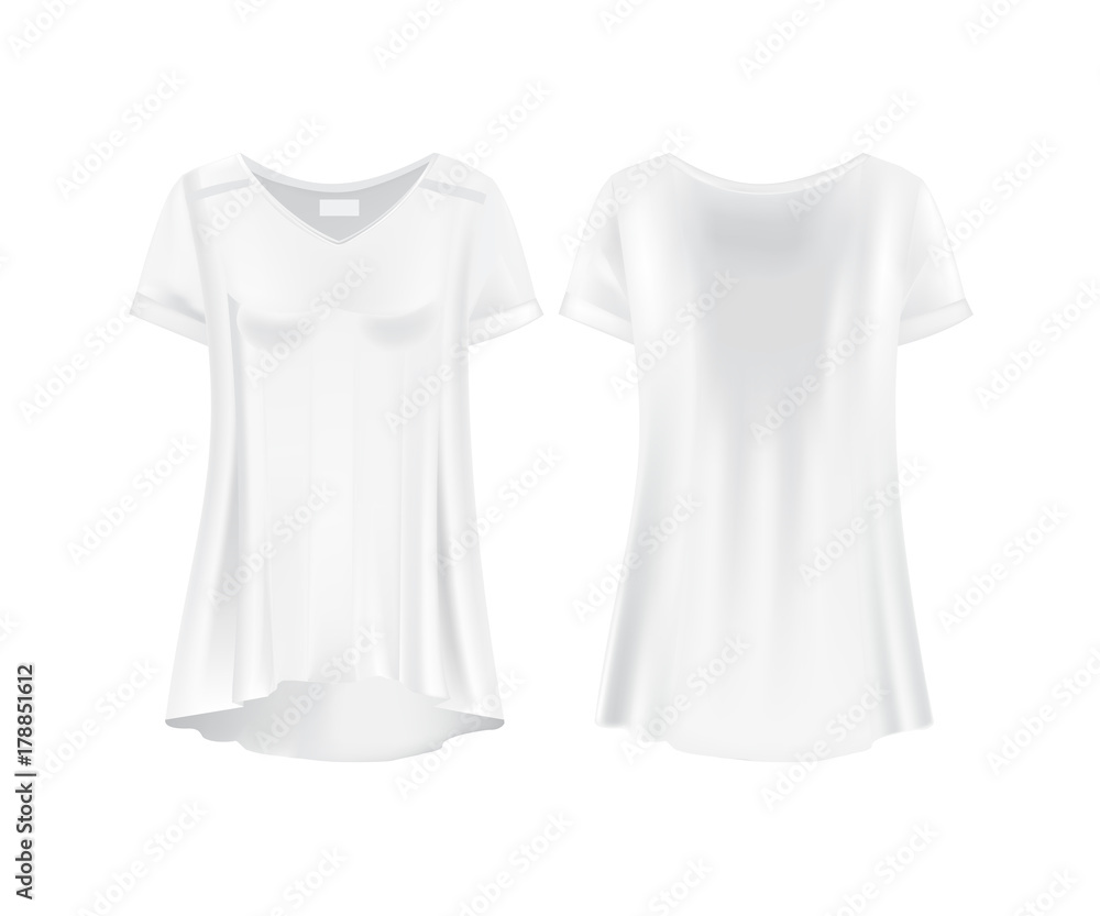 White mockup of women s t-shirts - tunics. Front and rear view. White mockup of women s t-shirts - tunics. Front and rear view.