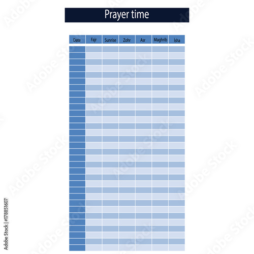 Ramadan Calendar Schedule - Fasting, Iftar and Prayer time table Guide. Translation: Holy Ramadan. Morning, Sunrise, Noon, Afternoon, Evening, Night