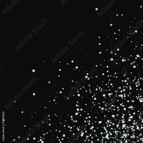 Amazing falling snow. Scattered bottom right corner with amazing falling snow on black background. Excellent Vector illustration.