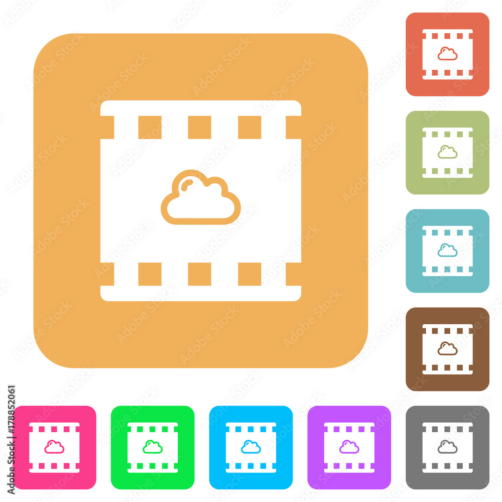 Cloud movie rounded square flat icons Cloud movie rounded square flat icons