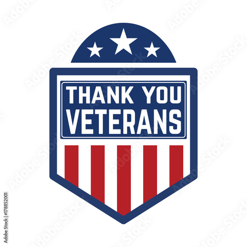 Happy veterans day emblem template isolated on white background. Design element for label, emblem, sign, poster. Vector illustration