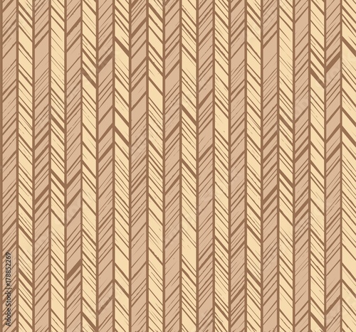 Pattern herringbone, seamless background, beige, vector. Vertical stripes with beige and yellow diagonal strokes. The uneven strokes of the imitation. Decorative, colored pattern. 