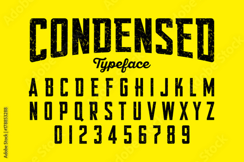 Condensed typeface, vintage alphabet 
