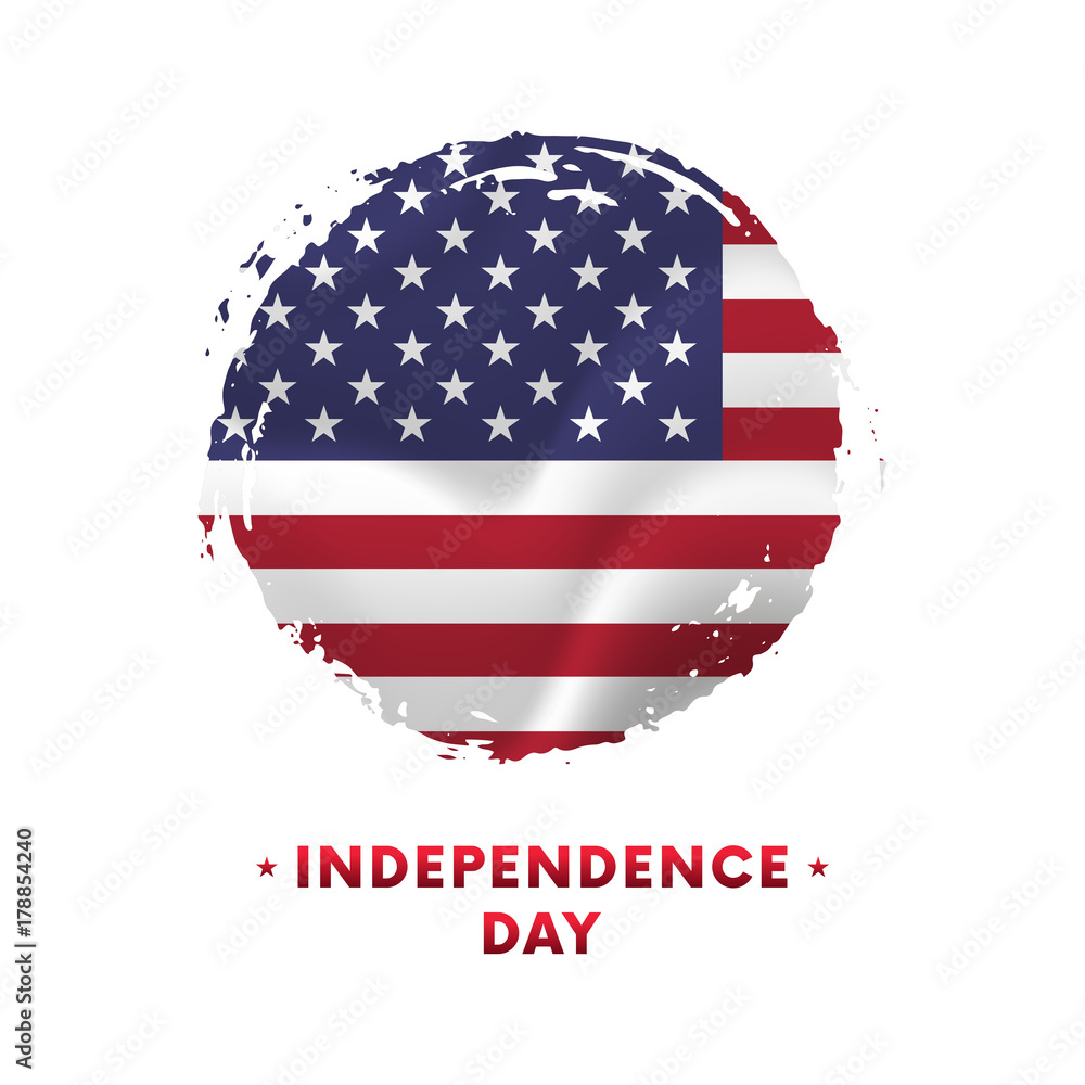 Banner or poster of USA Independence Day celebration. Waving flag of USA, brush stroke background. Vector illustration. Banner or poster of USA Independence Day celebration. Waving flag of USA, brush stroke background. Vector illustration.