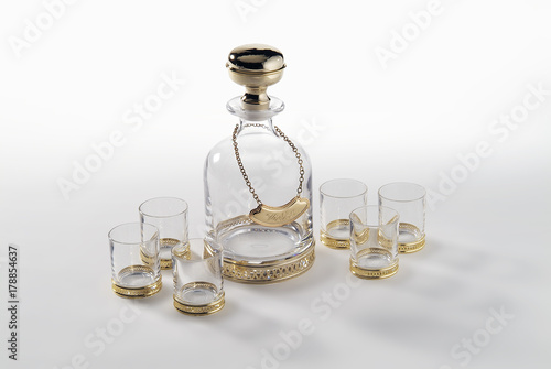 elegant vodka set with golden decorations