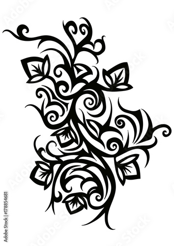 fashionable black and white tattoos in floral style photo