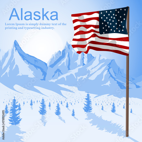 Usa American flag stars and stripes on mount Alaska background