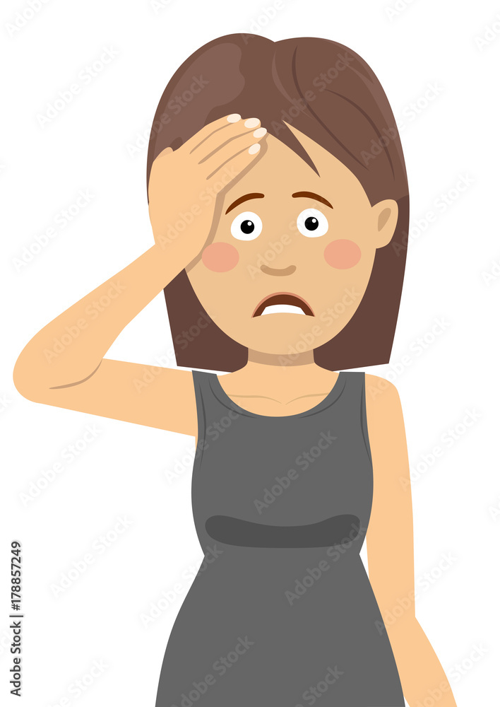 Young woman having headache touching her forehead Young woman having headache touching her forehead