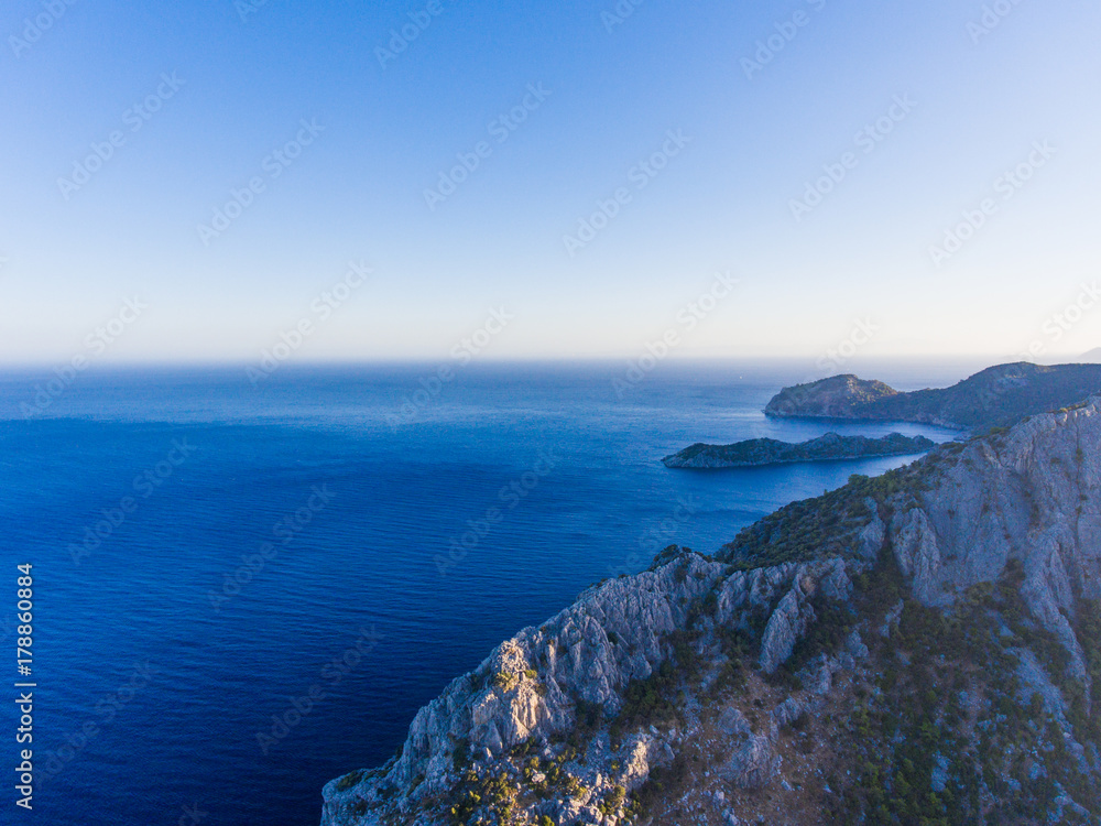 The rocky coast of Turkey and the Mediterranean sea.