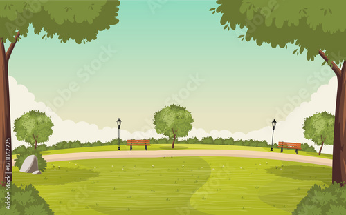 Colorful green park. Nature background.