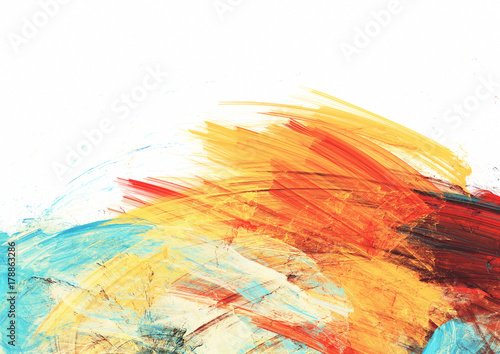 Fototapeta Naklejka Na Ścianę i Meble -  Bright artistic splashes on white. Abstract painting color texture. Modern futuristic pattern. Multicolor dynamic background. Fractal artwork for creative graphic design.