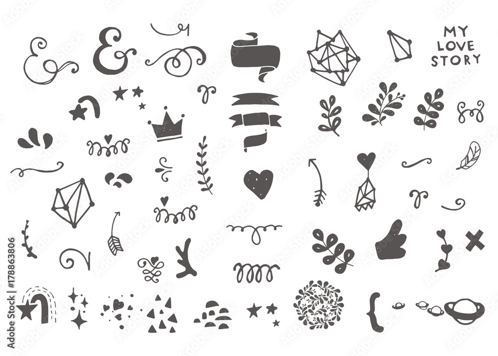 handdrawn love elements set handdrawn love elements set