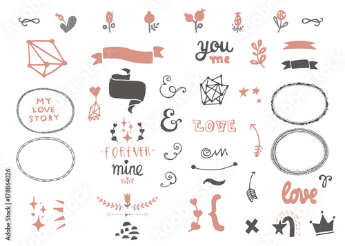handdrawn love elements set